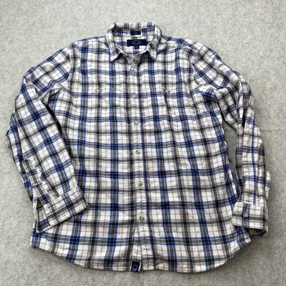 Even Tide Shirt Mens Large Blue Plaid Slim Fit Long Sleeve Button Up Casual